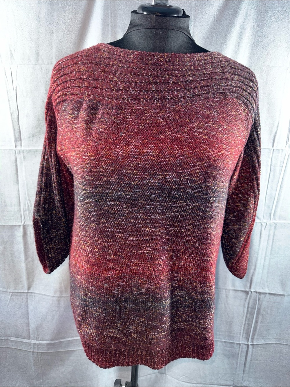 3055-dressbarn Marled Wine Red Scoop Neck Sweater